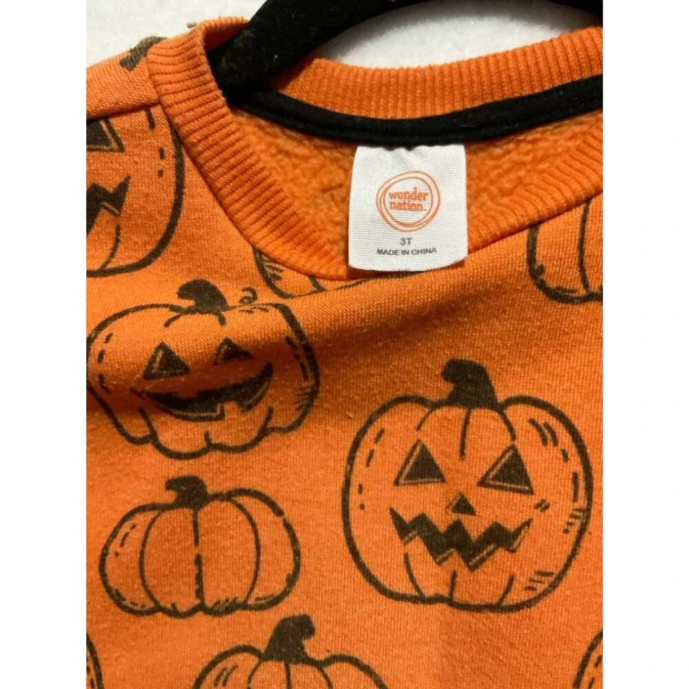 Wonder Nation Toddler Boys 3T Halloween Pumpkin Fleece Sweatshirt Jogger Set